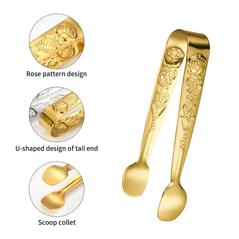 New Design Mini Ice Tongs - Rose Pattern - 304 Stainless Steel
