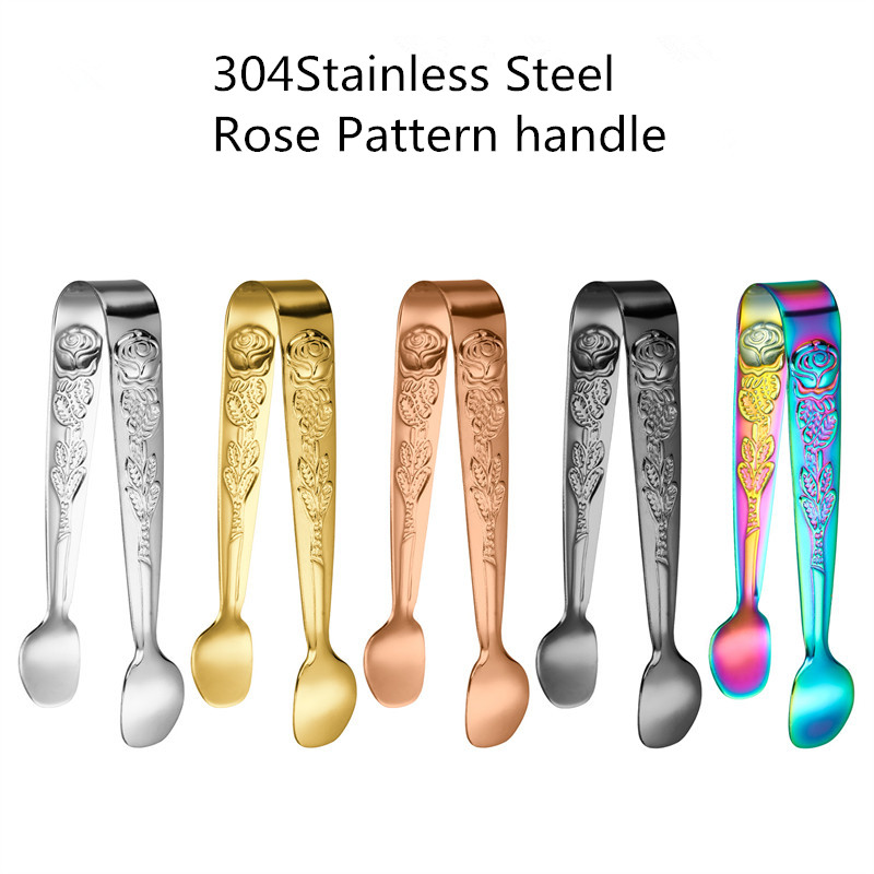 New Design Mini Ice Tongs - Rose Pattern - 304 Stainless Steel