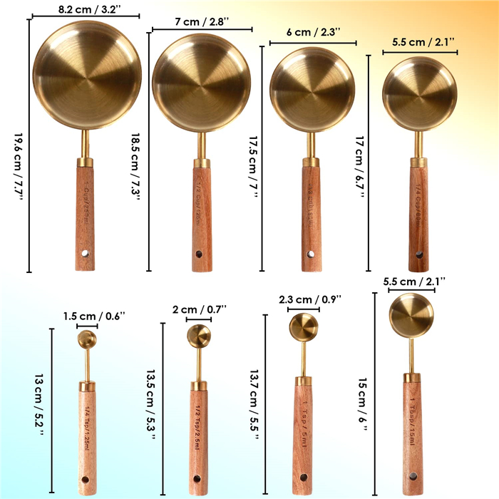 8 Piece Gold Measuring Cups and Spoons Set