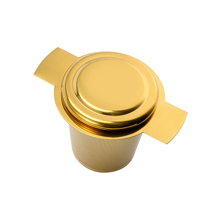 Gold Tea Strainer With Double Handles for Hanging on Teapots Mugs Cups
