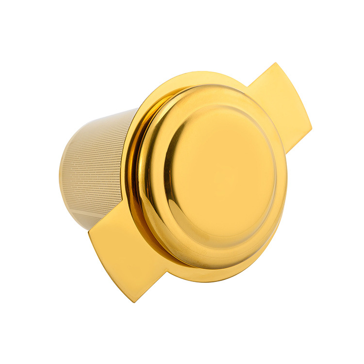 Gold Tea Strainer With Double Handles for Hanging on Teapots Mugs Cups