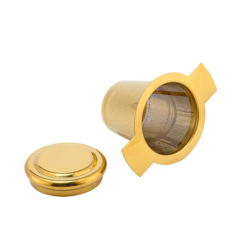 Gold Tea Strainer With Double Handles for Hanging on Teapots Mugs Cups