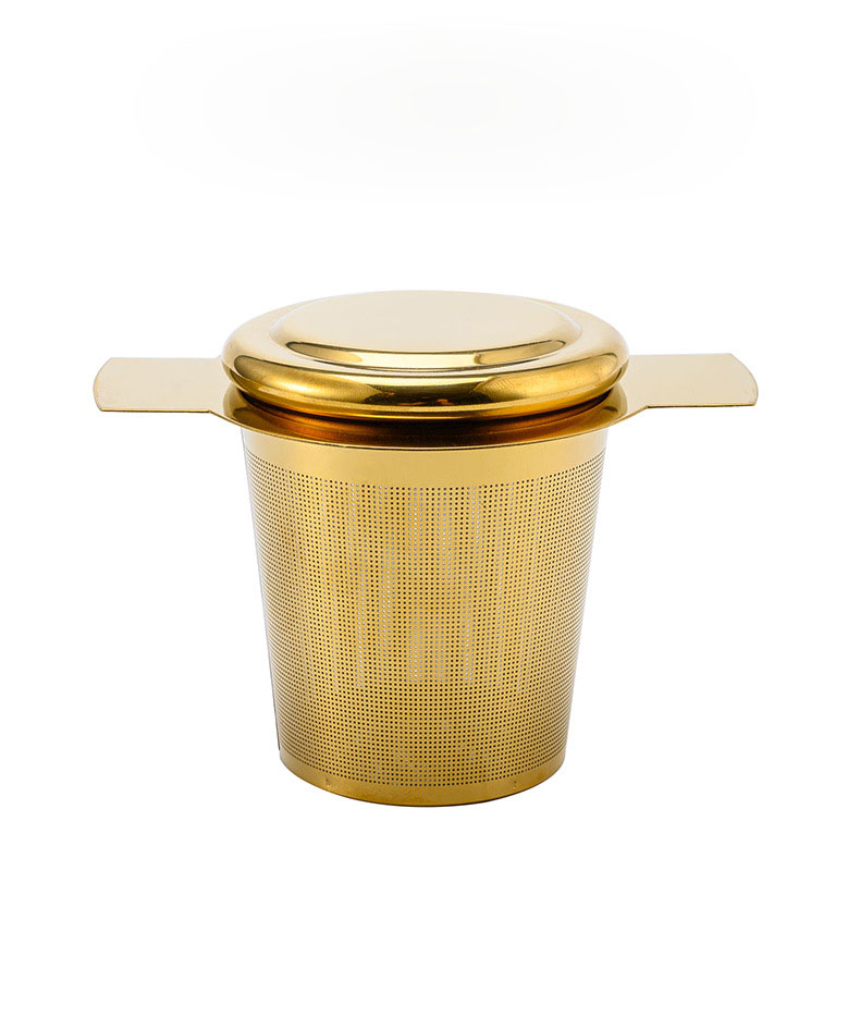 Gold Tea Strainer With Double Handles for Hanging on Teapots Mugs Cups