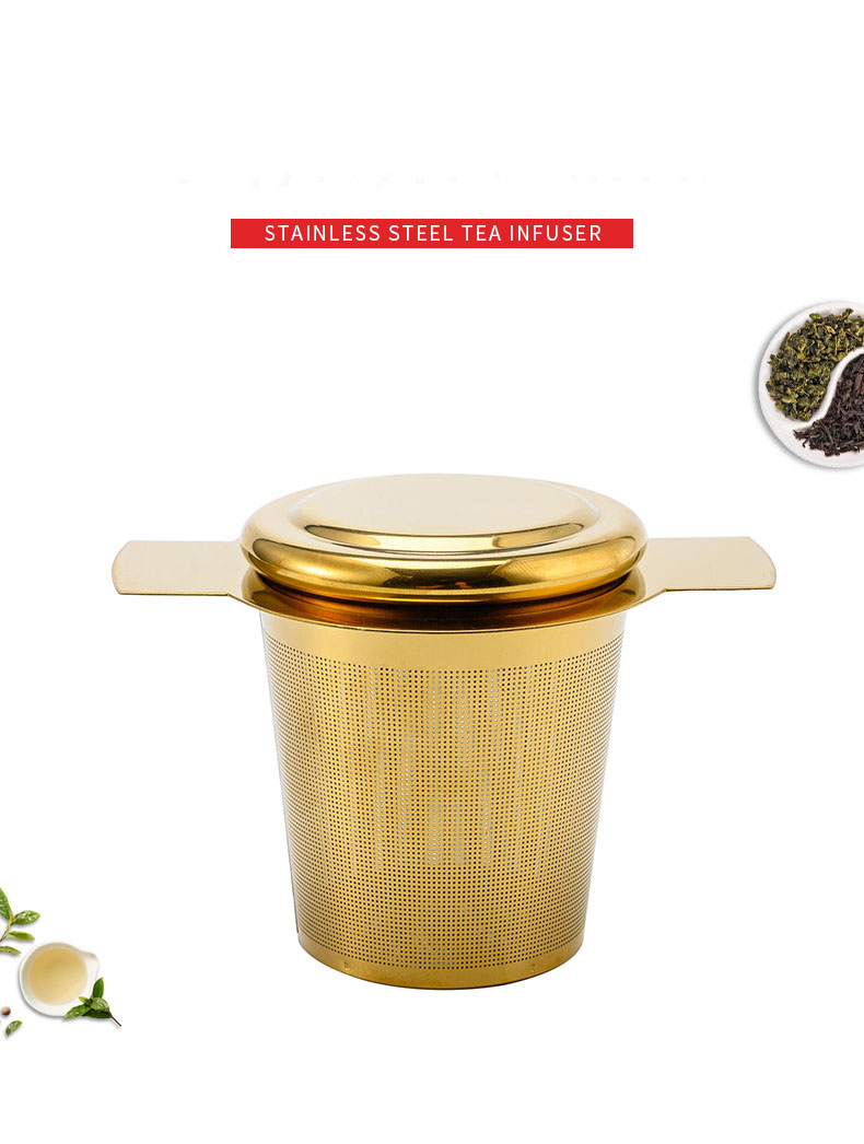 Gold Tea Strainer With Double Handles for Hanging on Teapots Mugs Cups
