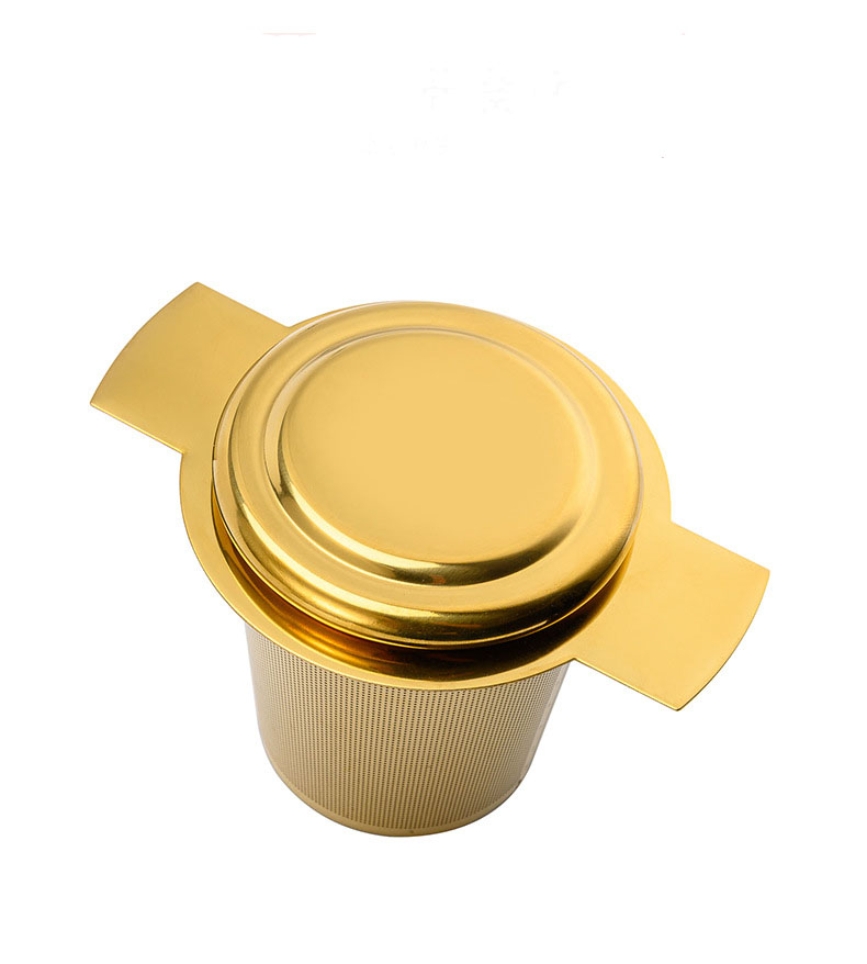 Gold Tea Strainer With Double Handles for Hanging on Teapots Mugs Cups