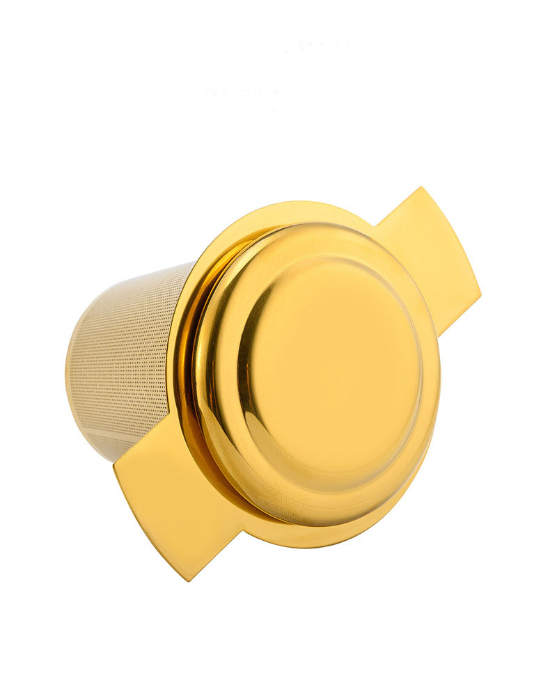 Gold Tea Strainer With Double Handles for Hanging on Teapots Mugs Cups