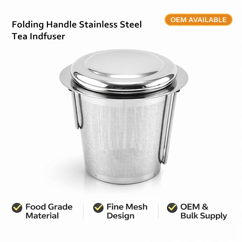 Tea Strainer with Folding Handle for Loose Leaf Tea – Stainless Steel Infuser #S0129