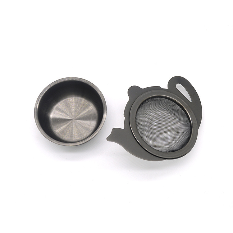 Black Titanium Loose Leaf Tea Strainer with Drip Tray#1732