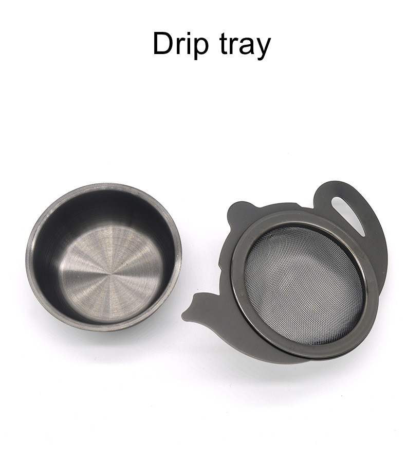Black Titanium Loose Leaf Tea Strainer with Drip Tray#1732 Black Titanium Loose Leaf Tea Strainer with Drip Tray#1732