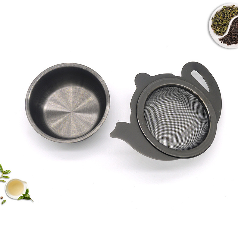 Black Titanium Loose Leaf Tea Strainer with Drip Tray#1732 Black Titanium Loose Leaf Tea Strainer with Drip Tray#1732