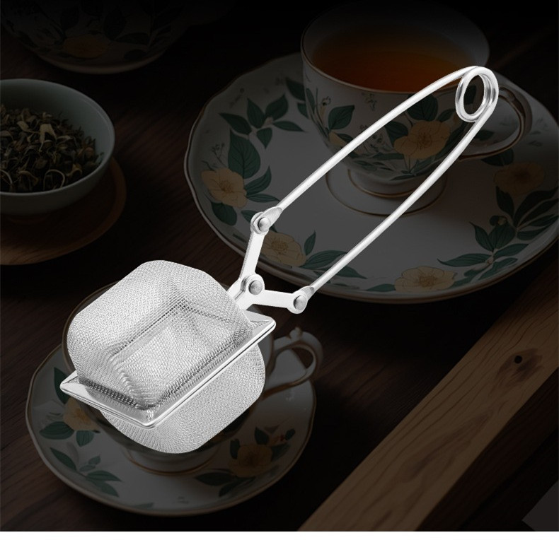 Square Mesh Tea Infuser with Snap Handle – 304 Stainless Steel#l2404