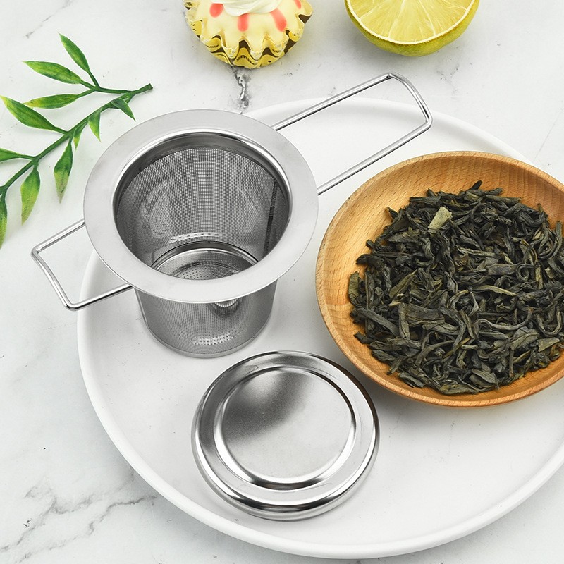 Foldable handle tea strainer with lid comparison - 304 stainless steel fine mesh infuser