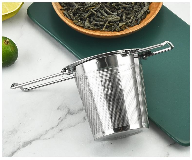 Foldable handle tea strainer with lid comparison - 304 stainless steel fine mesh infuser