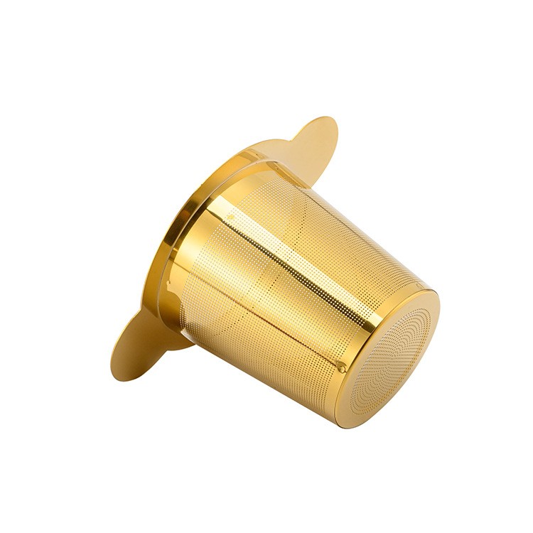 Gold Plated Stainless Steel Tea Infuser Basket with Lid and Double Wide Handles
