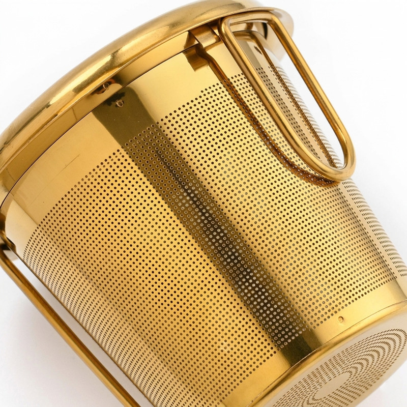 PVD Gold and Silver Folding Handle Tea Infuser with Lid – OEM/ODM Custom Manufacturer
