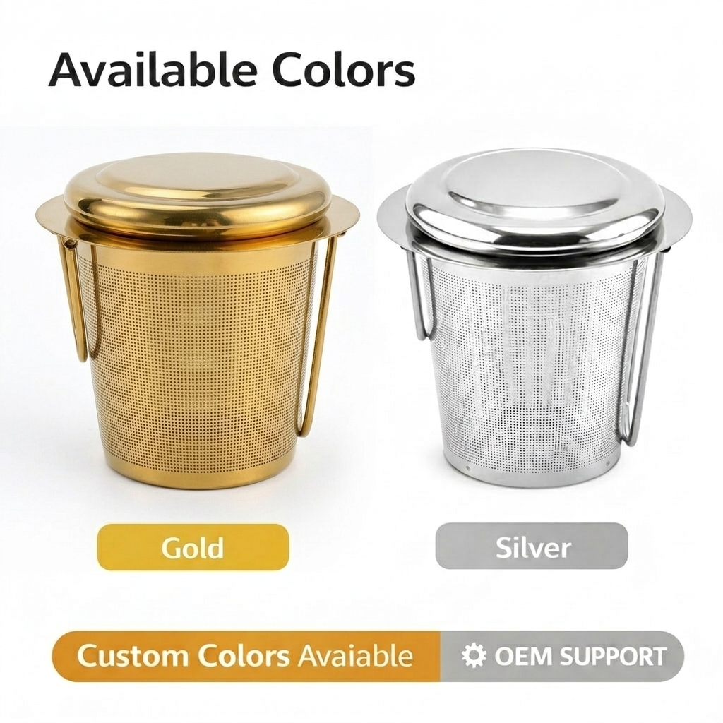 PVD Gold and Silver Folding Handle Tea Infuser with Lid – OEM/ODM Custom Manufacturer