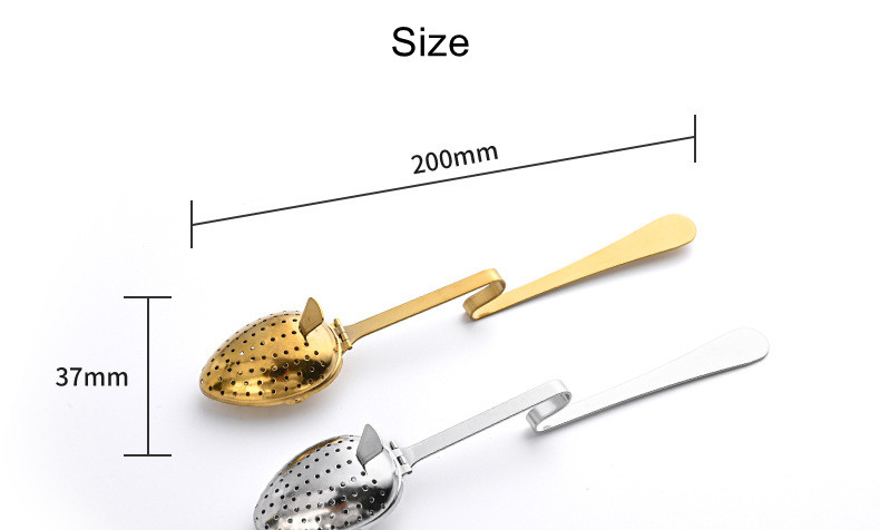 Spoon-shaped 304 stainless steel tea infuser with extra-long handle and one-handed squeeze mechanism