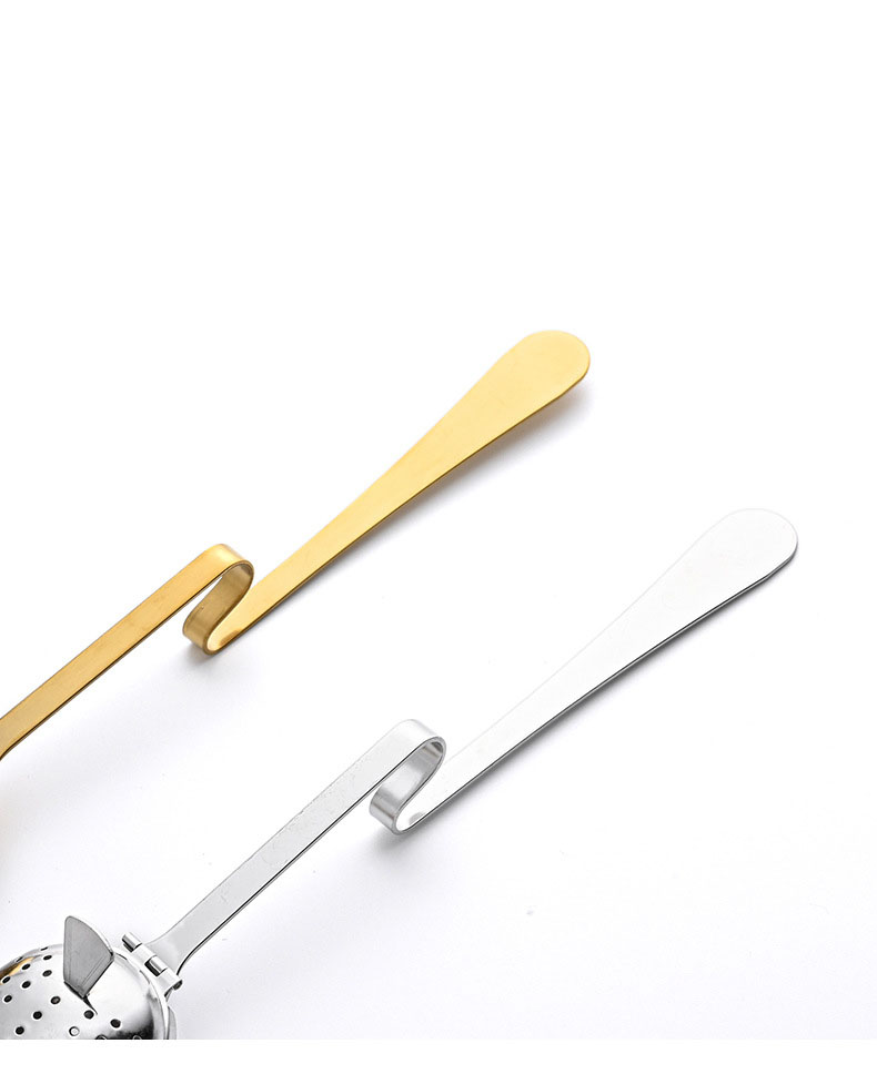 Spoon-shaped 304 stainless steel tea infuser with extra-long handle and one-handed squeeze mechanism