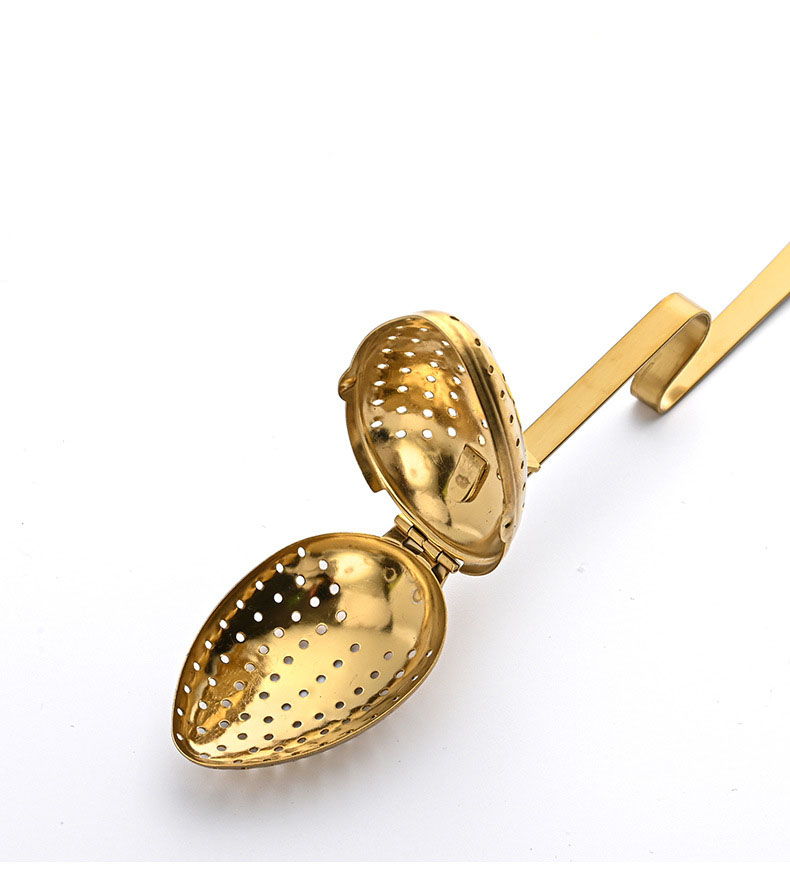 Spoon-shaped 304 stainless steel tea infuser with extra-long handle and one-handed squeeze mechanism
