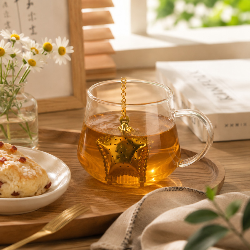 304 Stainless Steel Star Tea Infuser Manufacturer with PVD Gold Finish