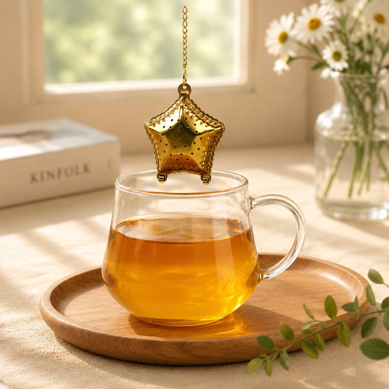 304 Stainless Steel Star Tea Infuser Manufacturer with PVD Gold Finish