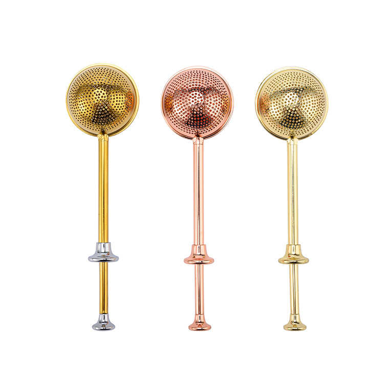 Bulk 304 Stainless Steel Push Handle Tea Filter Infuser L2386