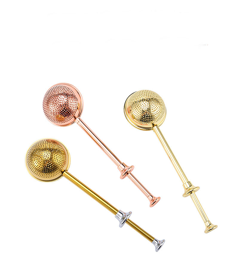 Gold and rose gold push handle stainless steel tea filter infuser for bulk teaware orders