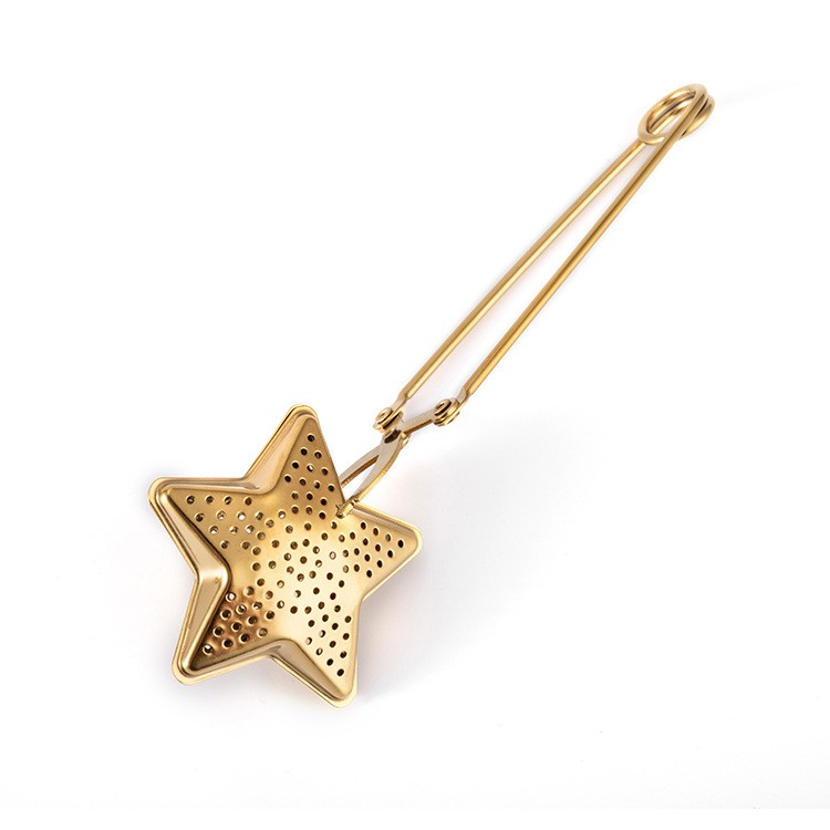 Gold star shaped stainless steel loose leaf tea infuser with fine mesh strainer Gold star shaped stainless steel loose leaf tea infuser with fine mesh strainer