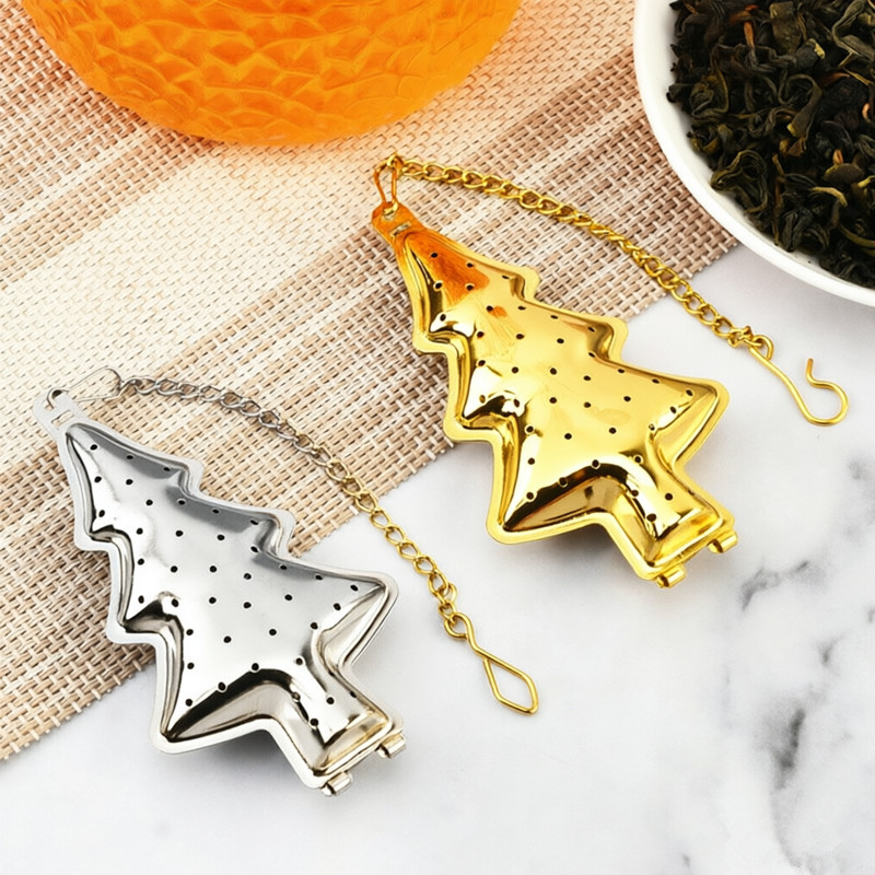 Christmas tree holiday gift tea steeper with matching gold tray Christmas tree holiday gift tea steeper with matching gold tray