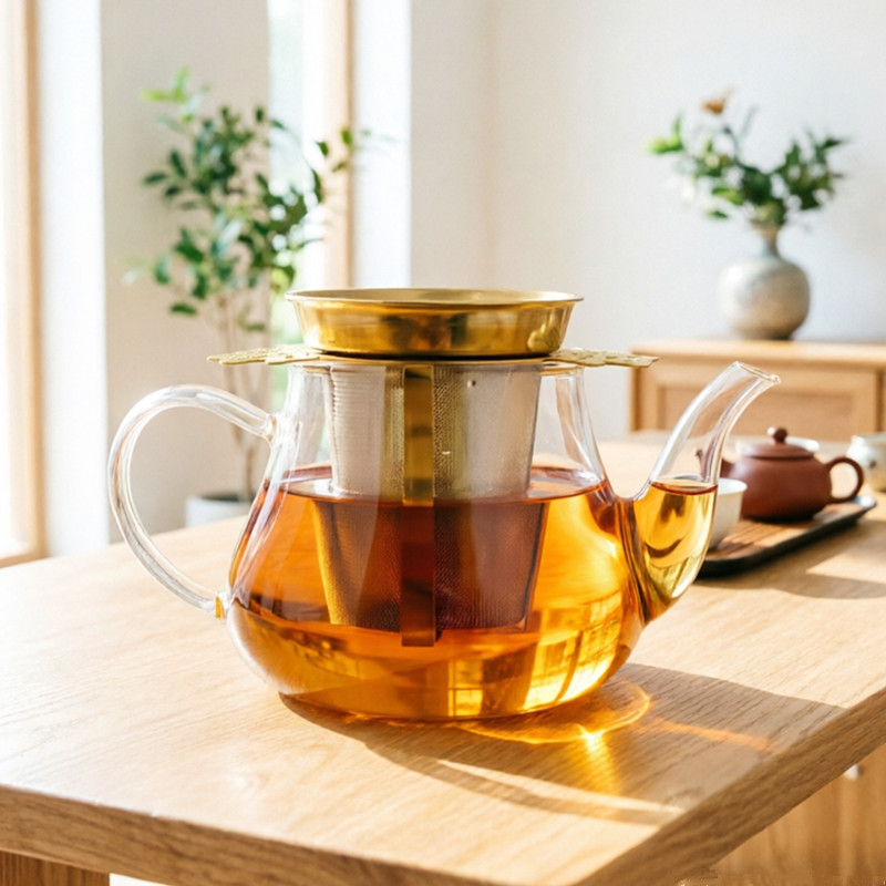 Gold 304 stainless steel tea infuser with lid and matching base for herbal tea Gold 304 stainless steel tea infuser with lid and matching base for herbal tea