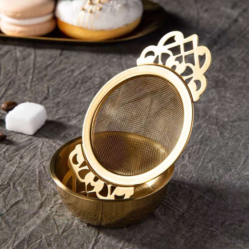 Luxury Gold PVD Stainless Steel Mesh Tea Infuser for Hotel Amenity Customization Luxury Gold PVD Stainless Steel Mesh Tea Infuser for Hotel Amenity Customization