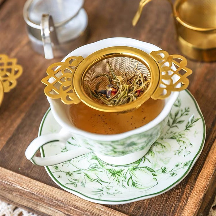 Luxury Gold PVD Stainless Steel Mesh Tea Infuser for Hotel Amenity Customization Luxury Gold PVD Stainless Steel Mesh Tea Infuser for Hotel Amenity Customization
