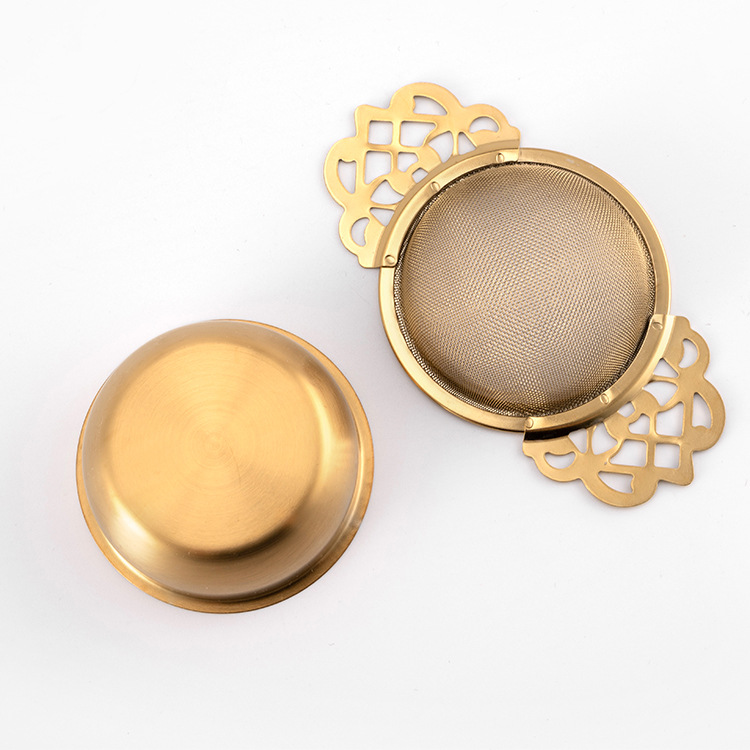 Luxury PVD Gold Stainless Steel Mesh Tea Infuser with Ornate Handles 1696