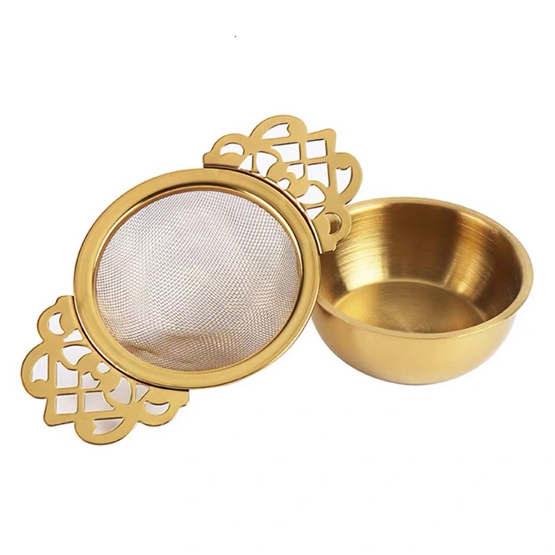 Luxury PVD Gold Stainless Steel Mesh Tea Infuser with Ornate Handles 1696