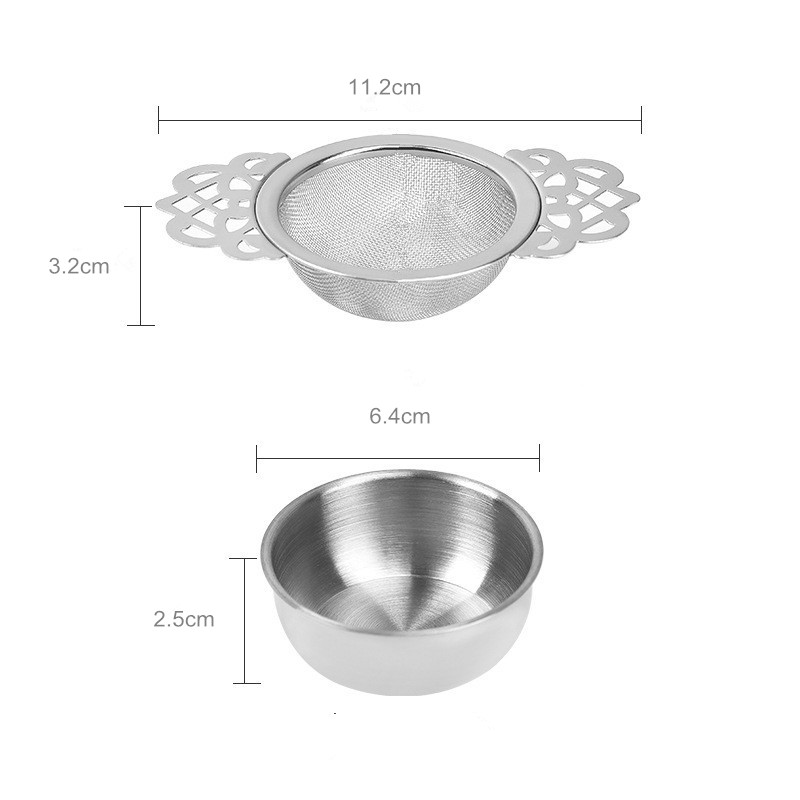 Premium stainless steel mesh-tea-strainer with double handles and drip bowl for tea preparation