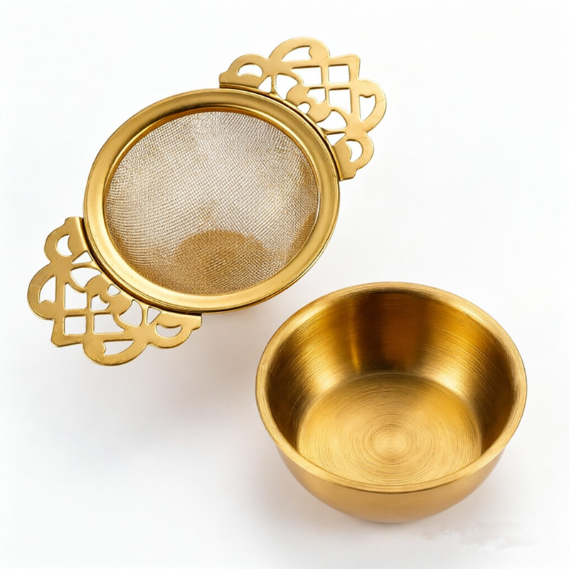 Luxury PVD Gold Stainless Steel Mesh Tea Infuser with Ornate Handles 1696