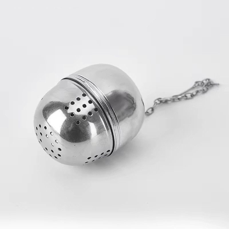 Stainless steel egg tea infuser with drip bowl for loose tea Stainless steel egg tea infuser with drip bowl for loose tea