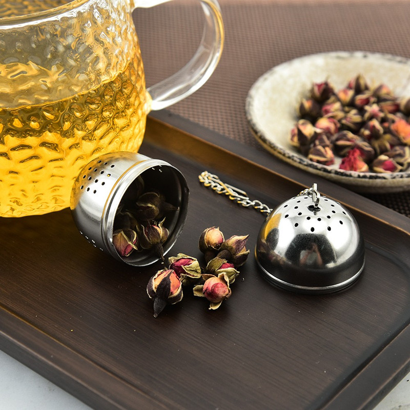 Stainless steel egg tea infuser with drip bowl for loose tea Stainless steel egg tea infuser with drip bowl for loose tea