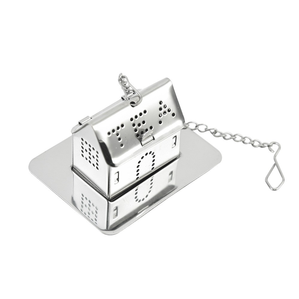 House shaped stainless steel tea infuser in various metallic finishes House shaped stainless steel tea infuser in various metallic finishes
