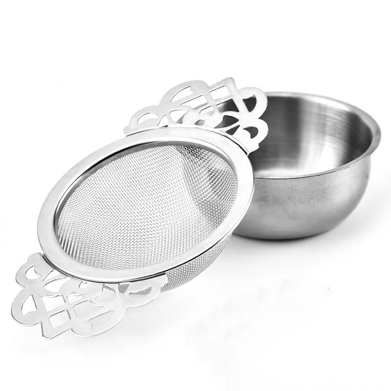 Double Winged Handles Mesh Tea Strainer with Drip Bowls 1704
