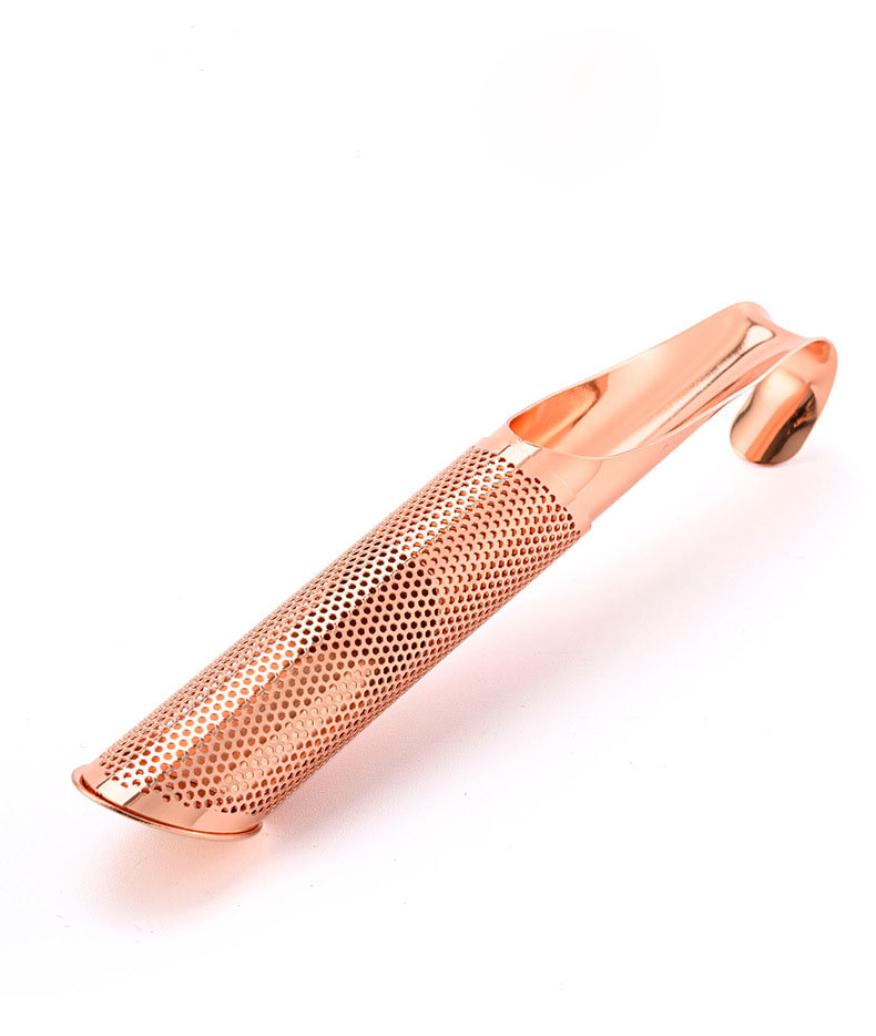 Premium stainless steel stick tea infuser with hook design and PVD gold finish Premium stainless steel stick tea infuser with hook design and PVD gold finish