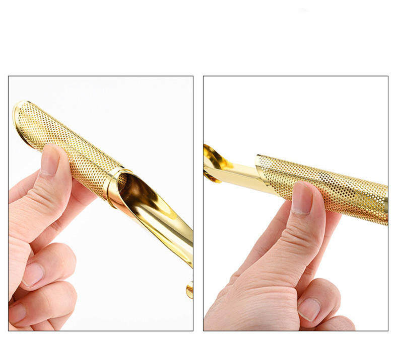 Premium stainless steel stick tea infuser with hook design and PVD gold finish Premium stainless steel stick tea infuser with hook design and PVD gold finish