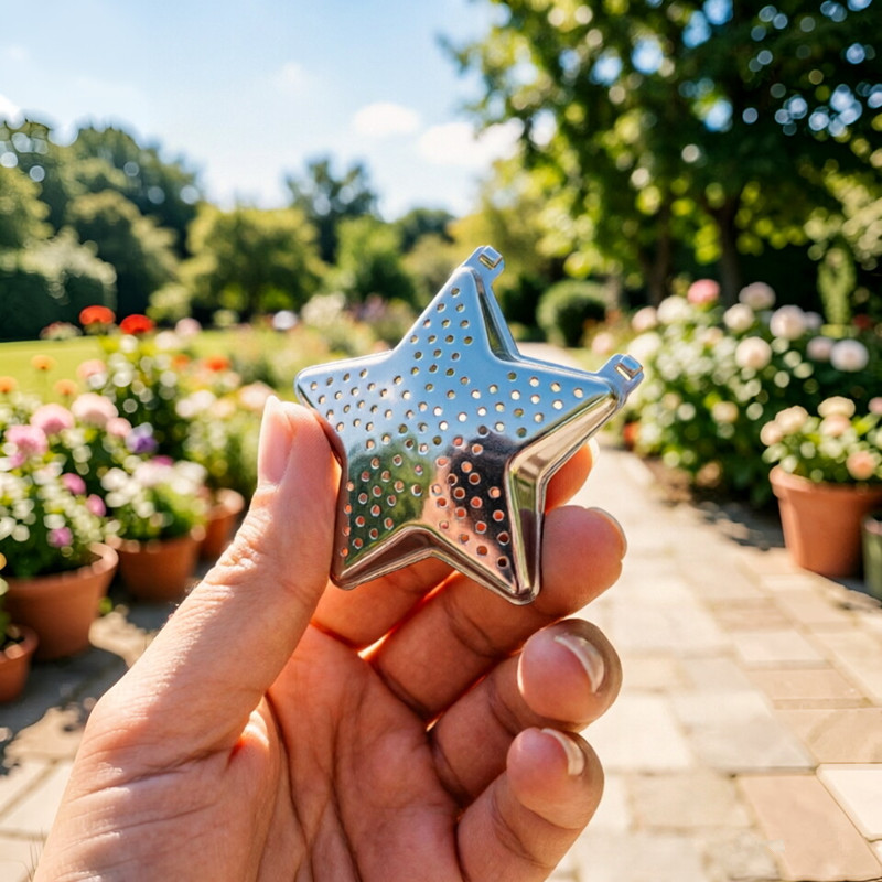 Premium stainless steel star shape tea infuser with drip tray Premium stainless steel star shape tea infuser with drip tray