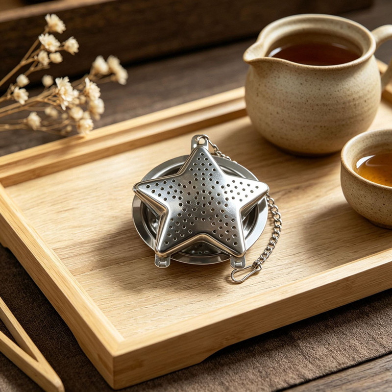 Premium stainless steel star shape tea infuser with drip tray Premium stainless steel star shape tea infuser with drip tray