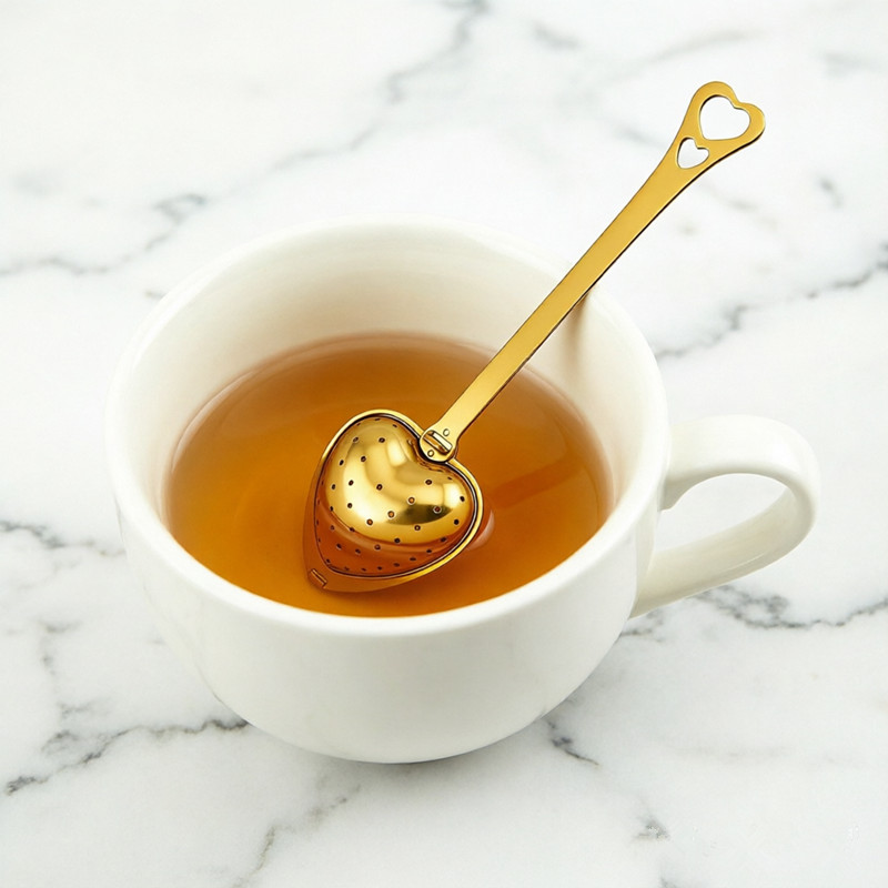 Premium stainless steel tea infuser with heart-shaped design for loose leaf tea Premium stainless steel tea infuser with heart-shaped design for loose leaf tea