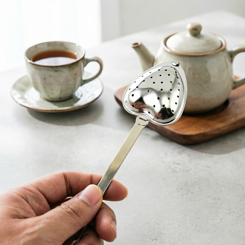 Premium stainless steel tea infuser with heart-shaped design for loose leaf tea Premium stainless steel tea infuser with heart-shaped design for loose leaf tea