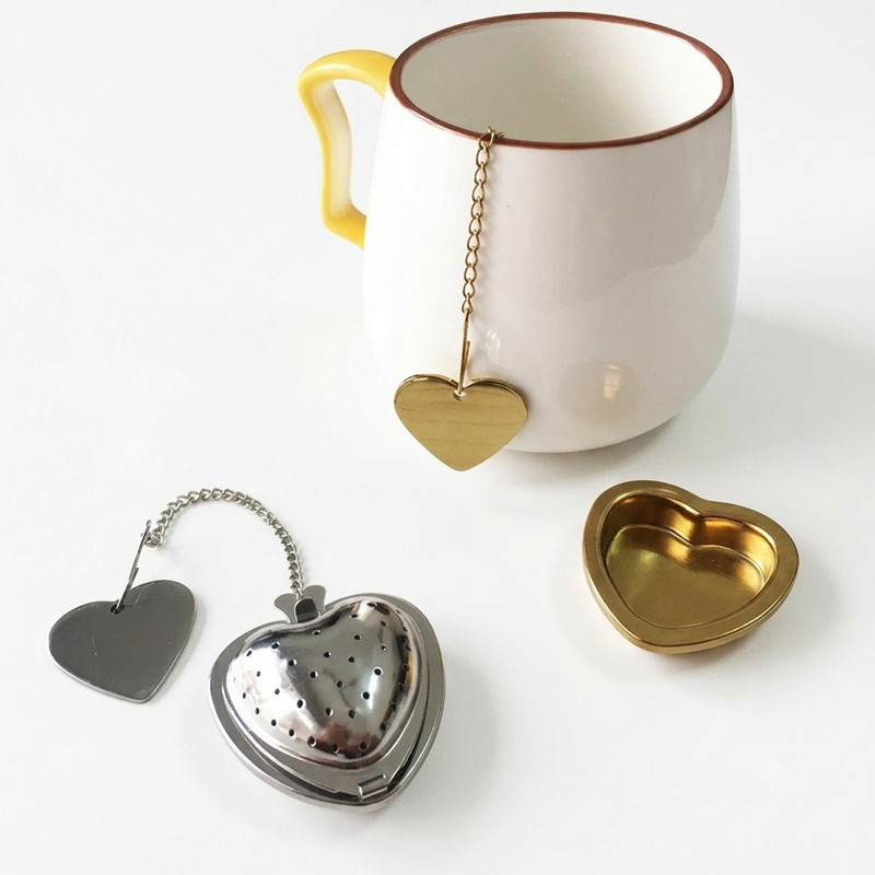 Assorted PVD coated heart shape 304 stainless steel tea infuser set for wholesale