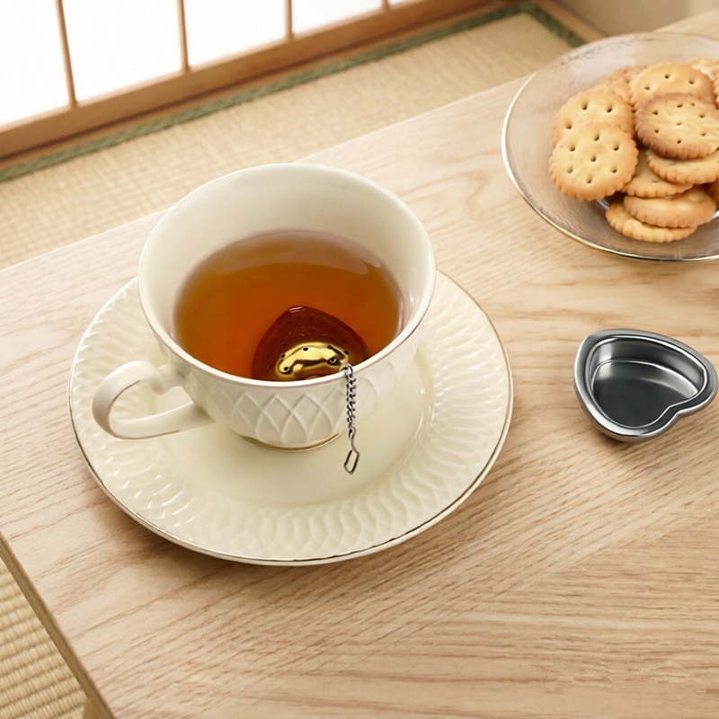 Assorted PVD coated heart shape 304 stainless steel tea infuser set for wholesale