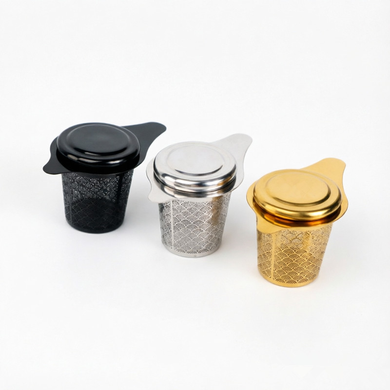 Gold Wave Pattern Loose Leaf Tea Infuser Basket Filter