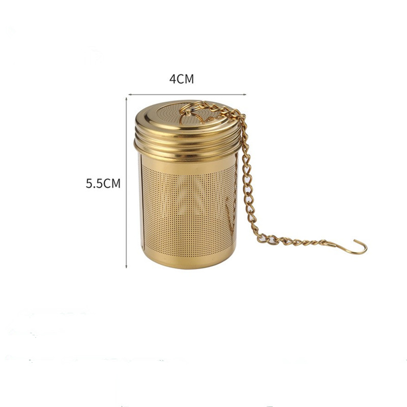Stainless steel cylinder tea infuser basket with chain in rainbow, gold, and rose gold colors for loose leaf tea Stainless steel cylinder tea infuser basket with chain in rainbow, gold, and rose gold colors for loose leaf tea